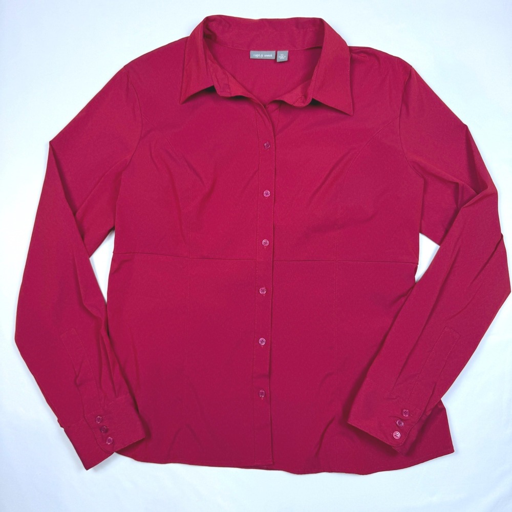 Apt. 9 Button Up Shirt Womens XL Red Stretch Long Sleeve Professional Business